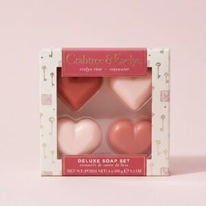 Crabtree & Evelyn Heart Shaped Soap Set 4x3.5oz Valentine Rose Rosewater NEW